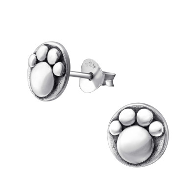 Silver Paw Print Ear Studs