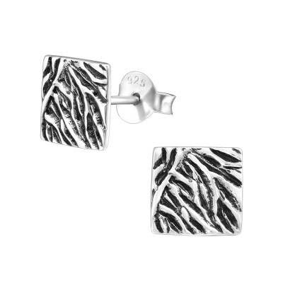 Silver Rough Square Ear Studs