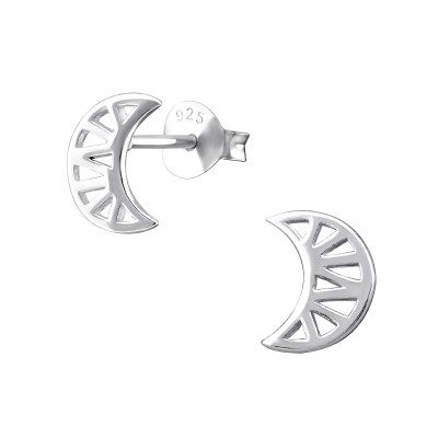 Silver Geometric Moon Ear Studs