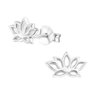 Silver Lotus Flower Ear Studs