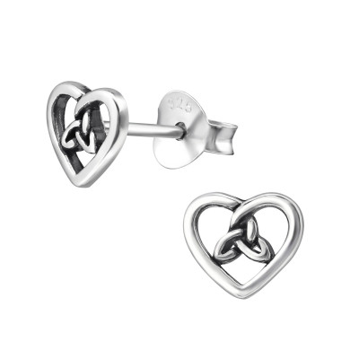 Silver Celtic Heart Ear Studs