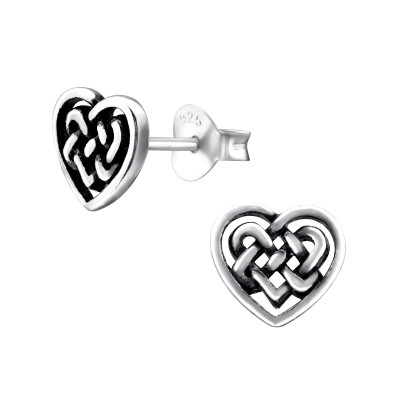 Silver Celtic Heart Ear Studs