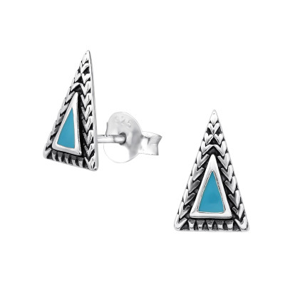 Silver Triangle Ear Studs with Epoxy