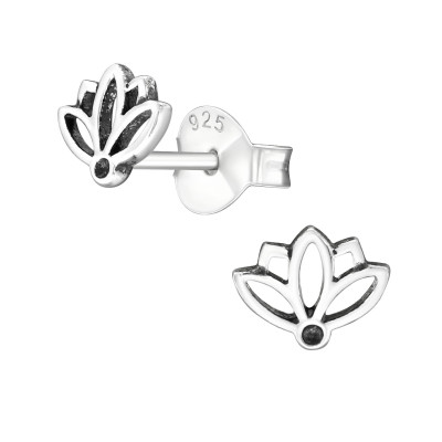 Silver Lotus Flower Ear Studs