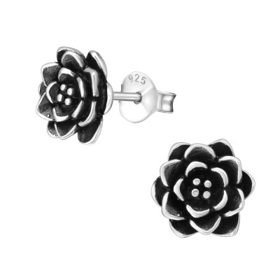 Silver Rose Ear Studs