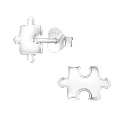 Silver Jigsaw Ear Studs