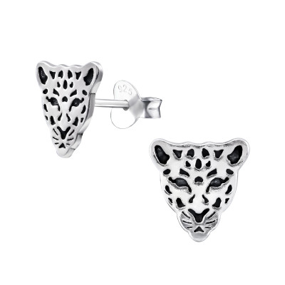 Silver Leopard Ear Studs