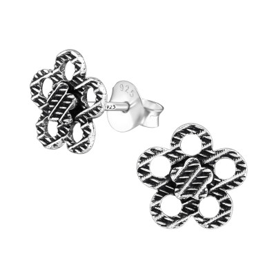 Silver Flower Ear Studs