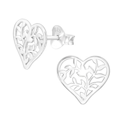 Silver Laser Cut Heart Ear Studs