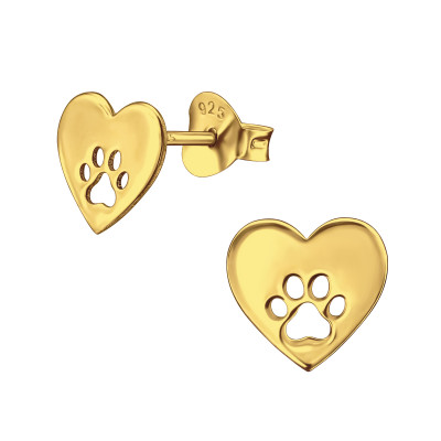 Silver Laser Cut Heart and Paw Print Ear Studs