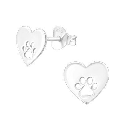 Silver Laser Cut Heart and Paw Print Ear Studs