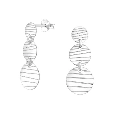 Three Layered Circle Disc Drop Dangle Sterling Silver Ear Studs