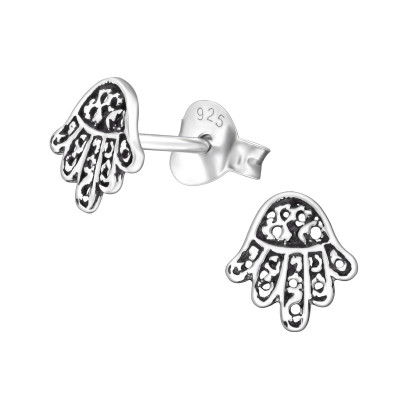 Silver Hamsa Ear Studs