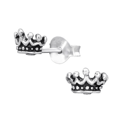 Silver Crown Ear Studs