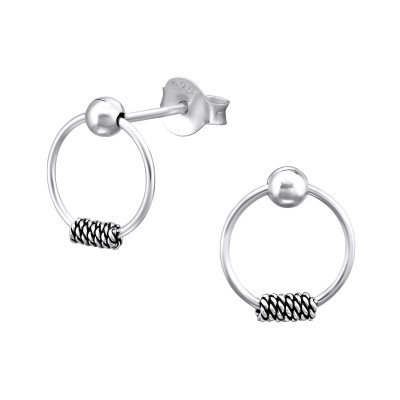 Silver Bali Hoop Ear Studs