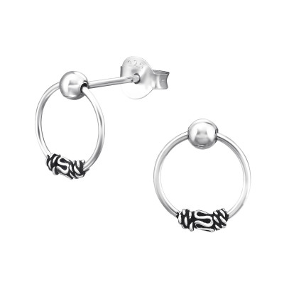 Silver Bali Hoop Ear Studs