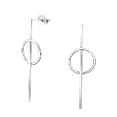 Silver Long Bar Circle Ear Studs