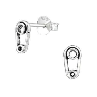 Silver Safety Pin Ear Studs