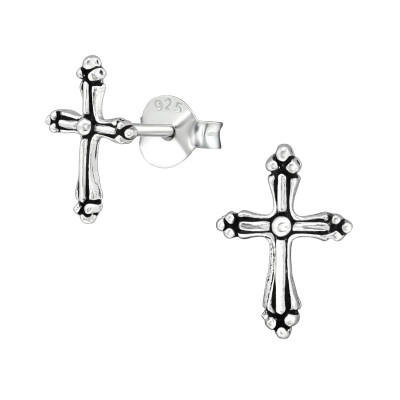 Silver Cross Ear Studs