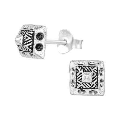 Silver Pyramid Ear Studs