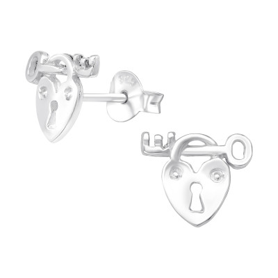 Silver Key and Padlock Ear Studs