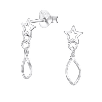 Silver Star Hanging Spiral Ear Studs