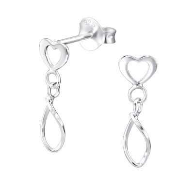 Silver Heart Hanging Spiral Ear Studs