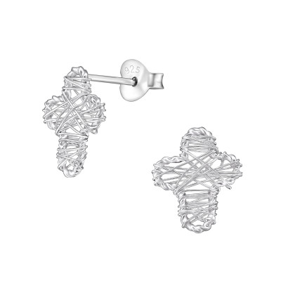 Silver Cross Weave Ear Studs