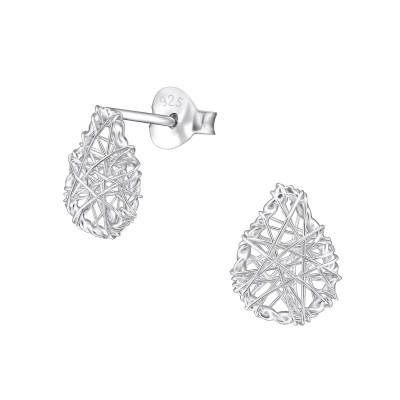 Silver Drop Weave Ear Studs