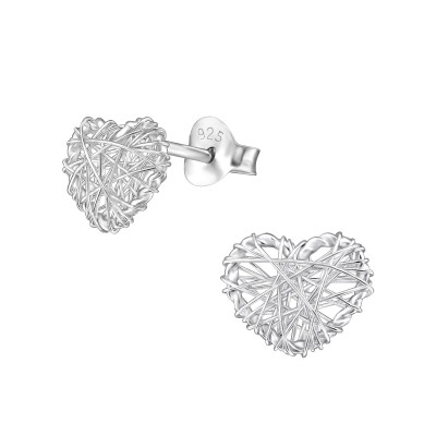 Silver Heart Weave Ear Studs