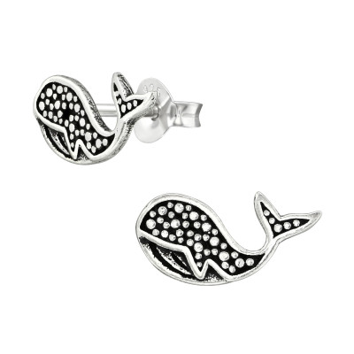 Silver Whale Ear Studs