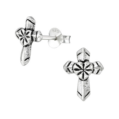 Silver Cross Ear Studs