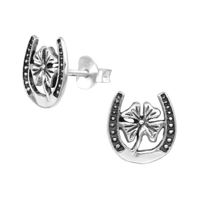 Silver Lucky Clover Ear Studs