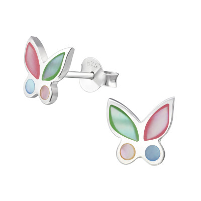 Silver Butterfly Ear Studs with Imitation Stone