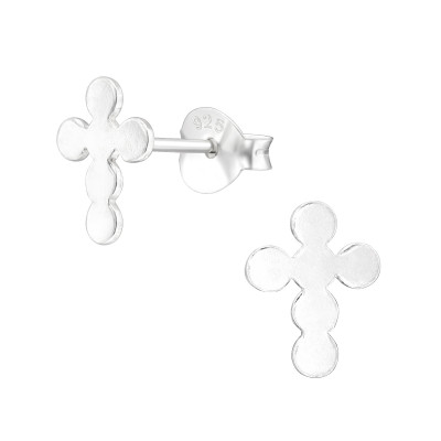 Silver Cross Ear Studs