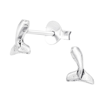 Silver Whale's Tail Fin Ear Studs