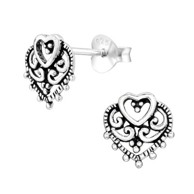 Silver Heart Ear Studs