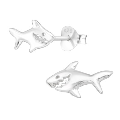 Silver Shark Ear Studs