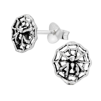 Silver Spider Web Ear Studs