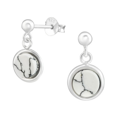 Silver Ball Ear Studs with Hanging Round Imitation Stone