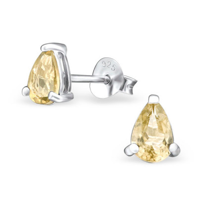 Pear Sterling Silver Ear Studs with Semi Precious