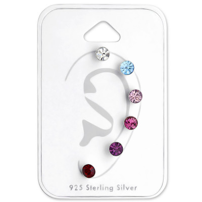 Round Sterling Silver Set and Jewelry on Card with Crystal