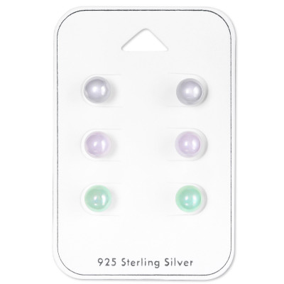 6mm Glossy Pearl Set Sterling Silver Set and Jewelry on Card with Pearl