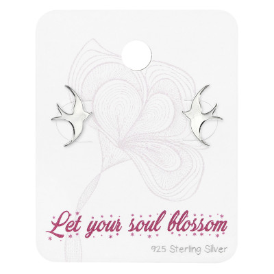 Silver Bird Ear Studs on Blossom Card