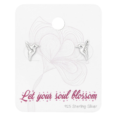 Silver Bird Ear Studs on Blossom Card