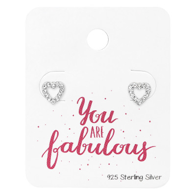 Silver Heart Ear Studs with Crystal on You are Fabulous Card