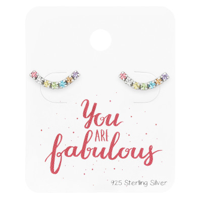 Silver Curved Ear Studs with Crystal On You are Fabulous Card