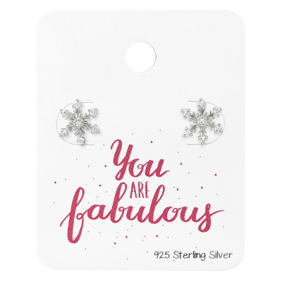 Silver Snowflake Ear Studs with Cubic Zirconia On You are Fabulous Card