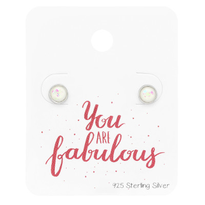 Silver Round Ear Studs with Imitation Opal On You are Fabulous Card