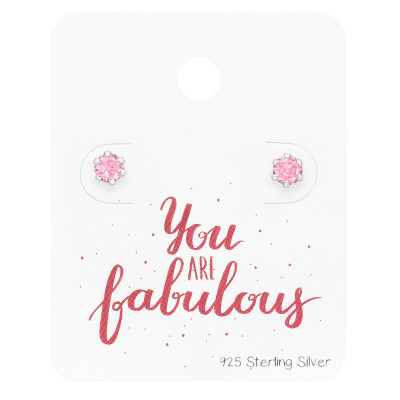 Silver Round 4mm Ear Studs with Cubic Zirconia On You are Fabulous Card
